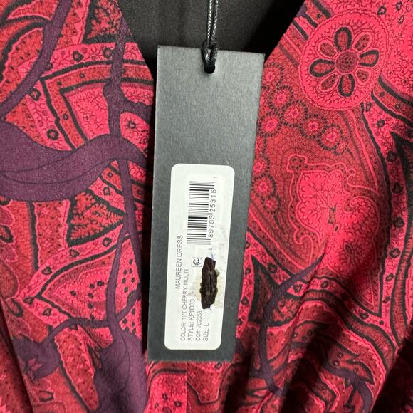 Kobi Halperin Cher Maureen V Neck  Printed Long Sleeves Midi Dress Dark Sz L - Picture 14 of 15